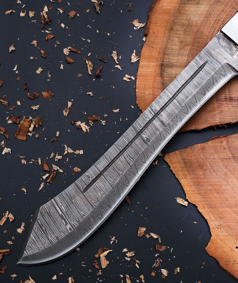 Hand Forged Damascus Steel  MACHETE  Knife 18" , Custom Handmade Jungle Knife With Wenge Wood Handle