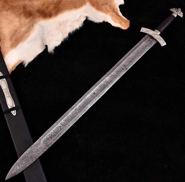 Custom Hand Forged Damascus Steel NORTHMEN Sword, Medieval Viking Sword, Sword Of King, Custom Sword With Scabbard