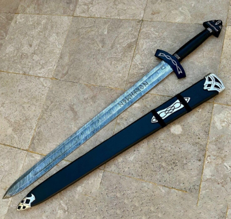 Hand Forged Damascus Steel NORTHMEN Sword, Medieval Viking Sword, Sword Of Kings, Custom Sword With Scabbard