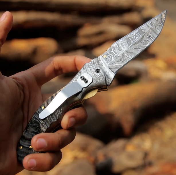 Best Handmade Damascus Steel Folding Blade Knife – Ram Horn Handle, Just $89