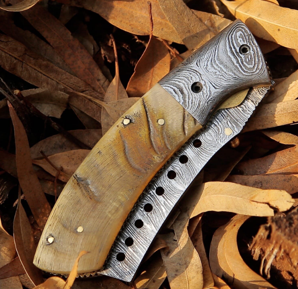 Handmade Damascus Steel Folding Blade Knife Damascus Steel Handle