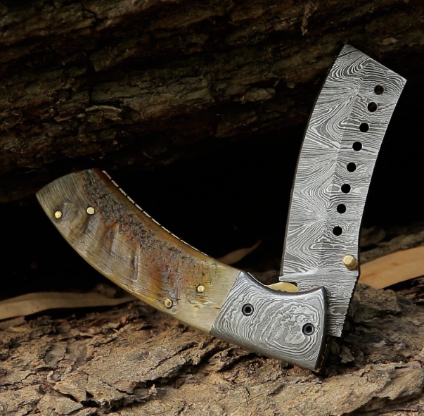 Handmade Damascus Steel Folding Blade Knife Damascus Steel Handle