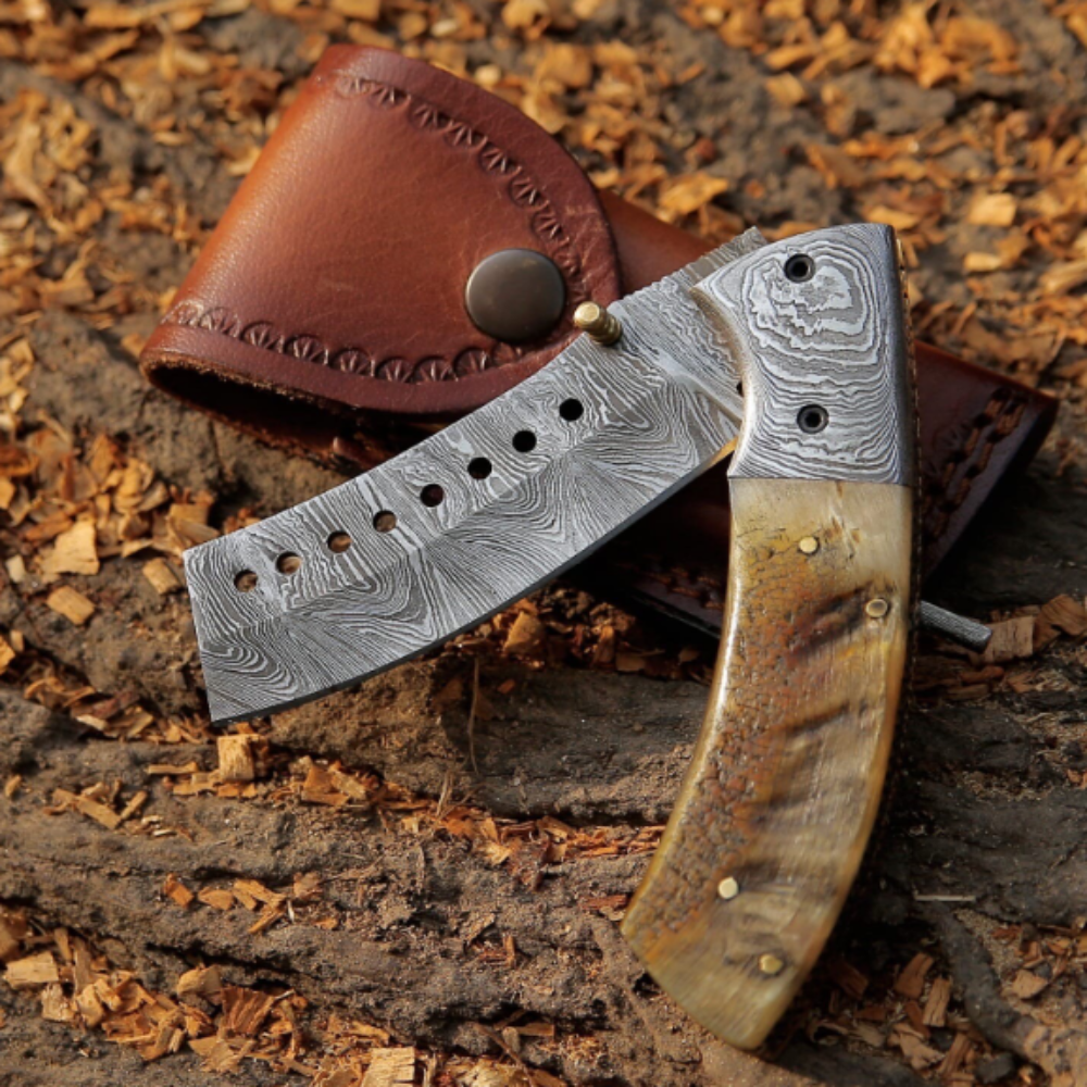 Handmade Damascus Steel Folding Blade Knife Damascus Steel Handle