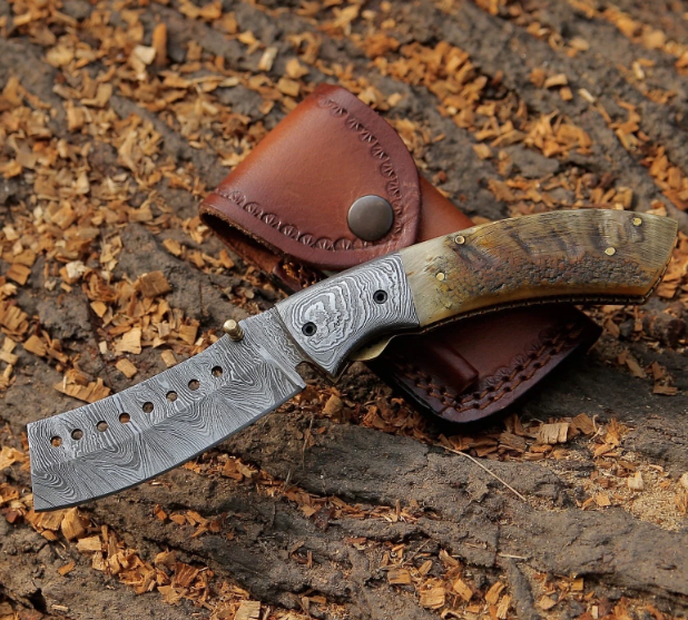 Handmade Damascus Steel Folding Blade Knife Damascus Steel Handle